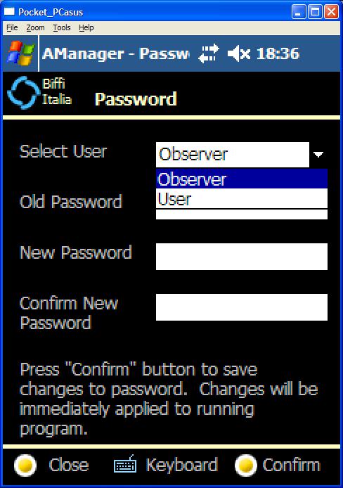 3.4.2 Change Password Click Password to change USER and OBSERVER passwords.