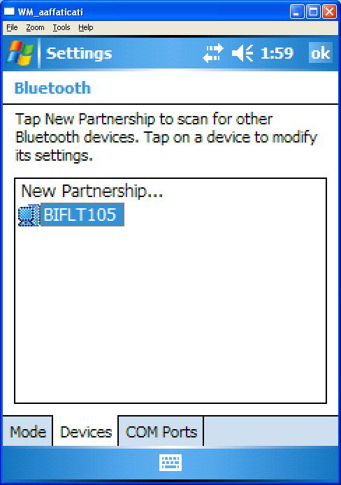 Bluetooth on is indicated by a flashing blue LED on PDA.