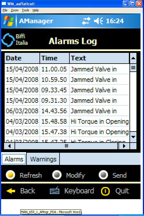 4.3.6 To view Alarm Logger The function allows to view the alarm log memorized in the actuator memory. In the Main Menu, click Maintenance, and then Alarm log.