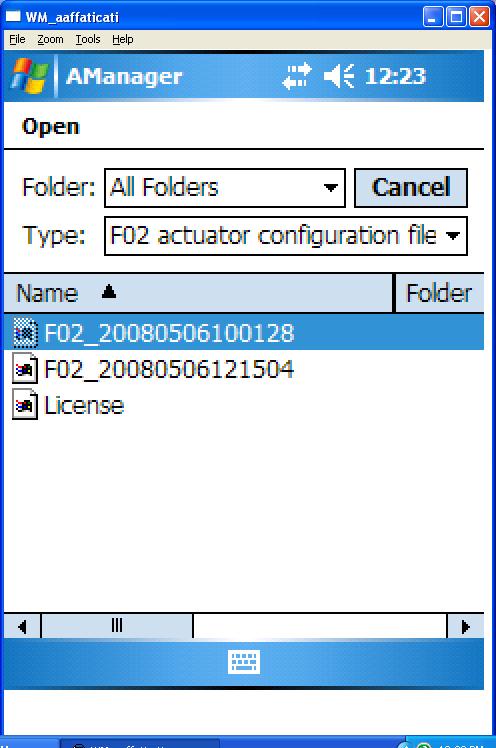 5.3.3 To import the actuator data from file In the Main Menu, Import / Export section, click Import file. Only files with *.f02 extension can be imported.