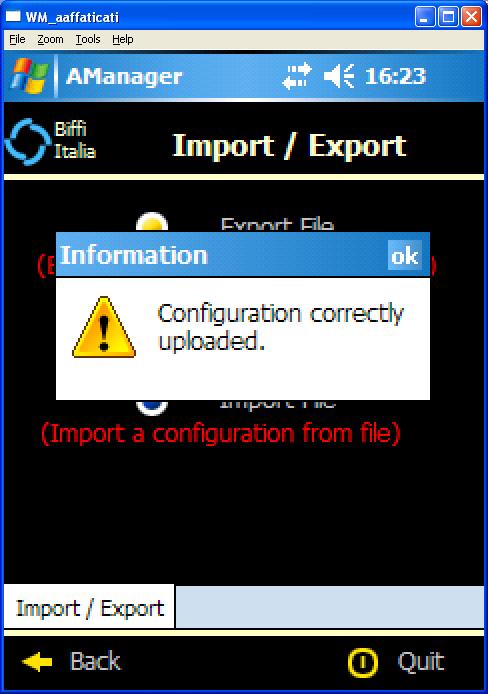Now save the complete new actuator configuration in a new file by the Export option and delete the previous file containing a wrong data The Object List printed from A-Manager for PC, Options