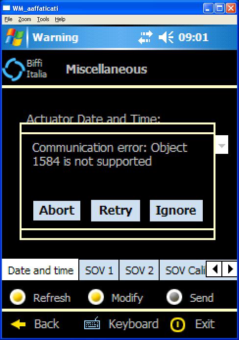 Communication error Clik Abort or Retry or Ignore.