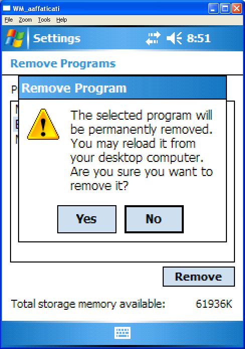 Click YES Repeat (or jump to next step) the procedure to remove Microsoft.NET CF 2.0.