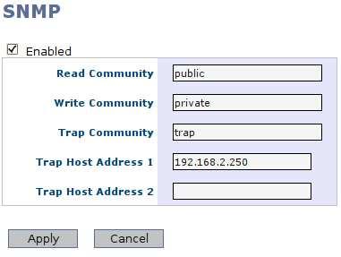 29.2 Managing SNMP via the web interface Menu path: Configuration SNMP On the SNMP configuration page you will be presented to the current settings for SNMP on your switch, see below.