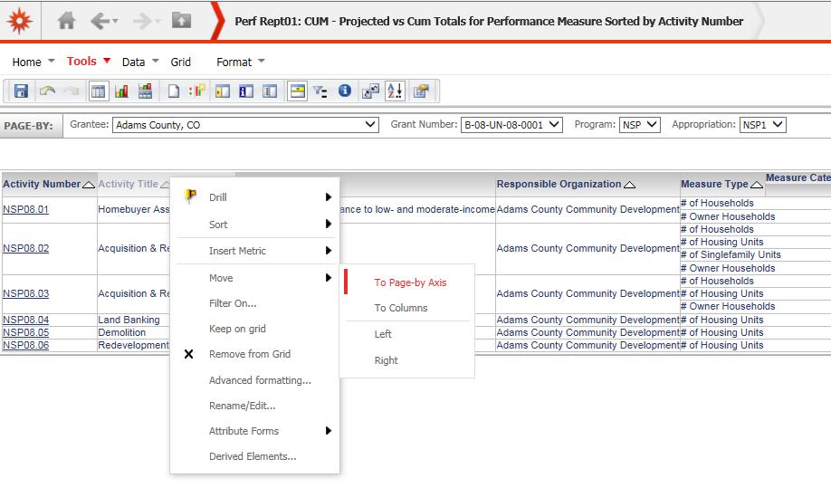 Figure 7-13: Move and To Page by Axis features User Manual Section 7 Report Module In Figure 7-13, the report is currently showing information for