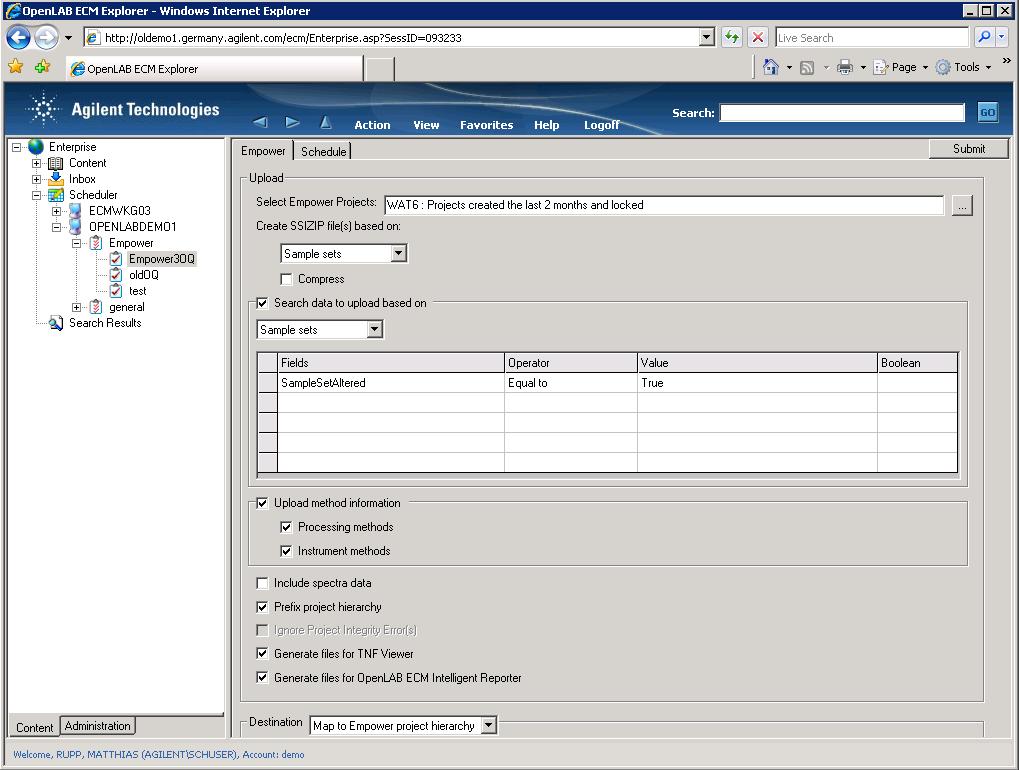 Automated Empower Data Archive OpenLAB ECM includes specialized support for Empower data! Empower users can schedule regular, automated transfer of data into OpenLAB ECM.