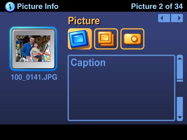 Organizing and editing on your camera Adding or modifying a caption Cropping pictures 1 In View, select a picture or video. To select multiple pictures and videos, use the drawer (see page 23).