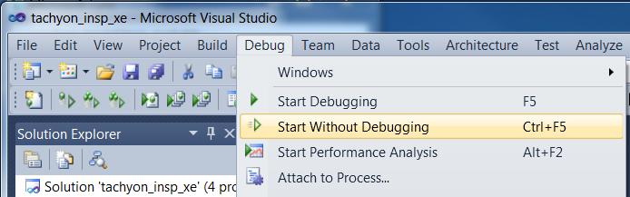 4. Run the application using Debug > Start Without Debugging. Figure 3 To verify that debug mode is configured: 1.