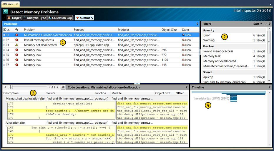 Choose a Problem Choose a problem on the Summary window to explore a detected memory issue. Figure 14 Figure 14 The Problems pane shows information about issues found by the tool.