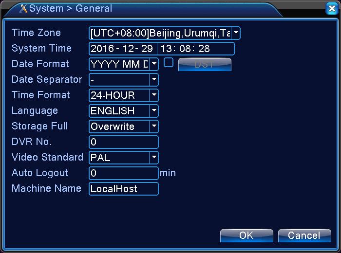 Time Zone - set which time zone that you prefer. System Time - set the system date and time. Date Format - select the data format: YMD, MDY or DMY.