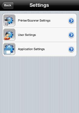 5 User Settings Set up the user information. I. Tap Settings on Top Menu screen. II. Tap User Settings. III.