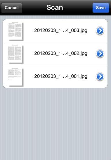 Tap Save in the right side of Scan title bar, and the follow the step VII to store the data as files into the selected