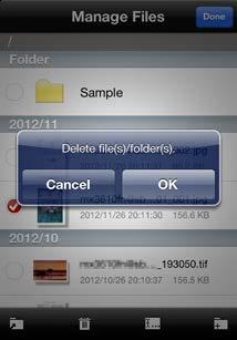 V. "Delete file(s)/folder(s)" dialog is displayed. Tap "OK" to delete the files/folders.