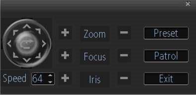 4.5.5 PTZ Control Clicking the PTZ icon on the live-view toolbar will bring up the PTZ control panel: 4.5.5.1 PTZ Presets, Patrols, and Patterns The controls on the PTZ panel are shown below: 1.