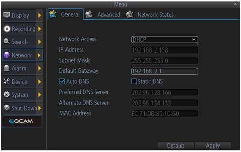 4.6.5.1 General Below is an explanation of the fields on this screen: Network Access: This dropdown box allows the user to select which type of network access method to configure.