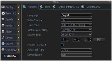 Below is an explanation of the fields on this screen: Language: This dropdown box allows the user to change the NVR s display language.