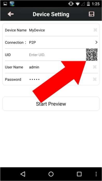 5. On the phone, tap the QR code button in the UID field. 6.