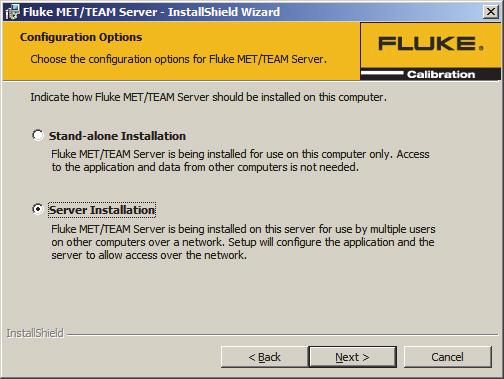 MET/TEAM, MET/CAL Run Time, MET/CAL Editor Fluke MET/TEAM Server Installer Prerequisite Installation To install from the distribution media: 1. Make sure that the minimum PC requirements are met.