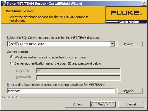 MET/TEAM, MET/CAL Run Time, MET/CAL Editor Fluke MET/TEAM Server Installer 7.