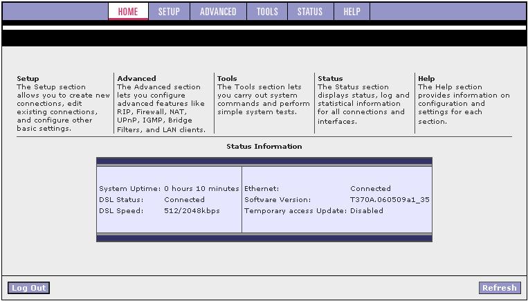 3.2 Home Page The first page is the Home page. From this page you can perform the following tasks: Setup the ATU-R150 (configure the LAN and WAN connection(s).