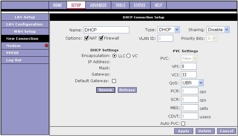 DHCP Connection Setup DHCP allows the ATU-R150 to automatically obtain the IP address from the server.
