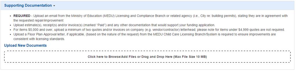 3.3 Supporting Documentation The Supporting Documentation section allows you to upload documents pertaining to your application.