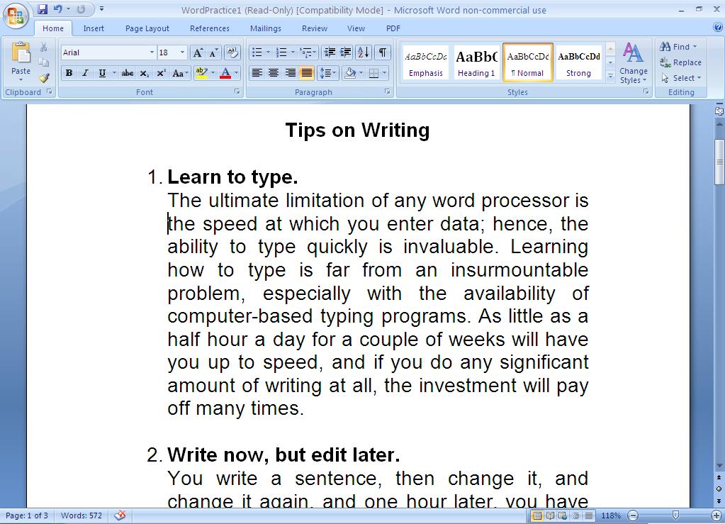 7. Now, for each paragraph, place you cursor at the beginning of the second sentence. Press Enter. Increase the paragraph indentation until it is aligned vertically with the first sentence.