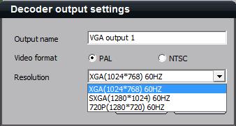 Decode output settings User can double click a channel of the decoder to enter the Decoder output settings and configure the channel name and select video format.