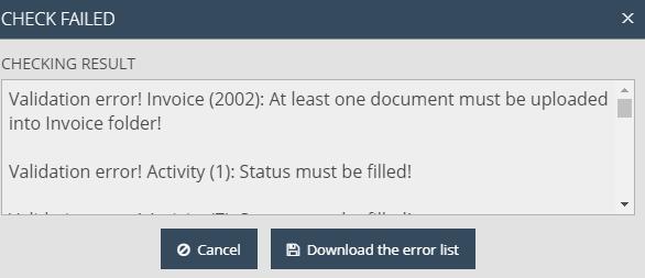CLICKING ON CHECK Check failed if the autocheck identifies errors in the beneficiary report, a popup window will appear with clear error messages.