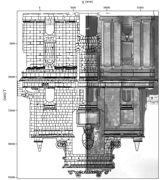 - a - - b - Figure 5 - Orthophoto of a portion of the Zabbar Gate façade; a) with DSM generated automatically, without a posteriori editing (spot pixel 9; A); with DSM generated by interpolation of