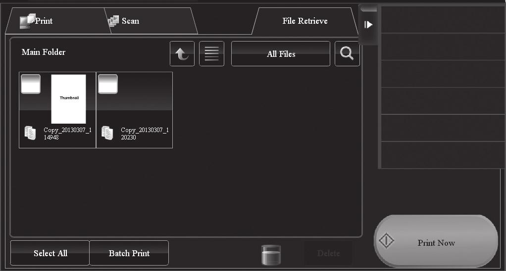 Prints a file from the reprint screen This item changes to [Print] when multiple files are selected.