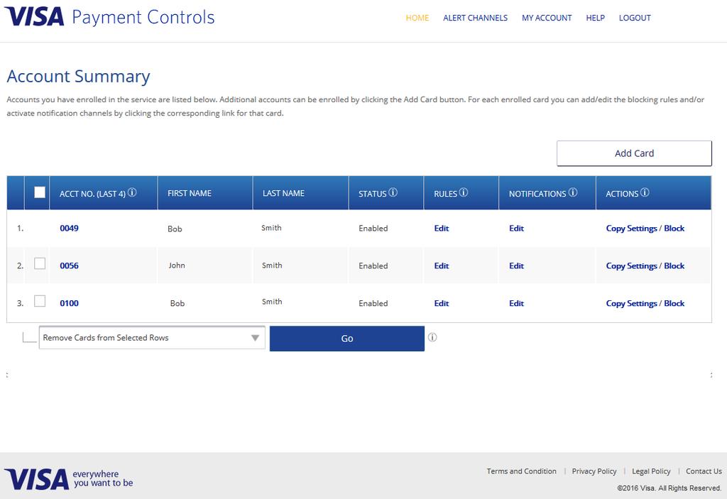 Using Visa Payment Controls 3 Using Visa Payment Controls The VPC Account Summary page is the home page of the application.