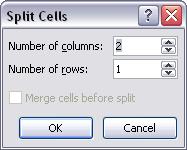 Decide how many rows or columns you wish to create from the one cell > Click OK Type your table size 4.
