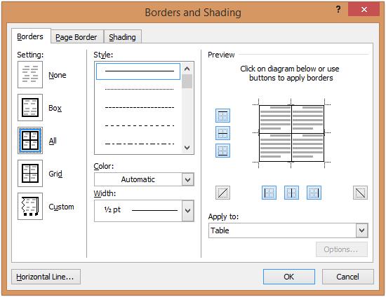 Figure 9a (Left): The "Borders and Shading..." button is on this menu right below the "Split Cells..." button. Figure 9b (Below): Clicking the "Borders and Shading.