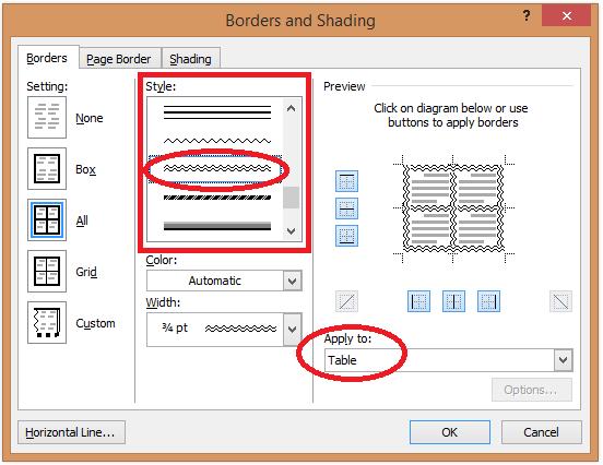 2. To change the style of the border lines, select an option from the "Style:" menu under the "Borders" tab, then click "OK.