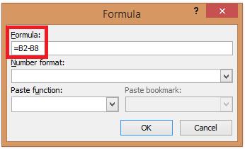 3. To subtract, use the formula "=X-Y." Enter the formula into the window and click "OK.