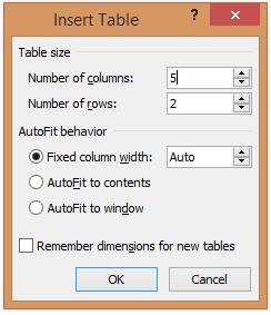 Method 2- Click the "Insert Table" button, select a number of rows and columns, then click "OK.
