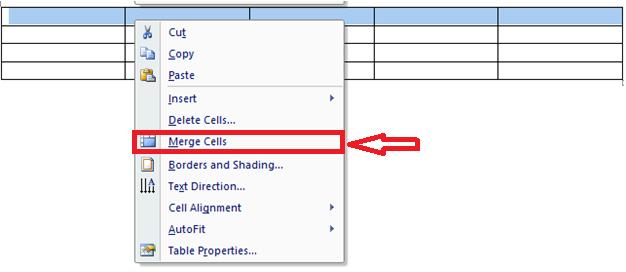 3. To merge cells, highlight the cells you wish to merge by clicking and dragging across them. Right-click on the highlighted selection and click "Merge Cells" from the menu.