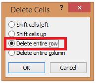 Figure 6d: The "Shift cells up" options will delete the content of the selected cell(s) and the