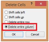 Figure 6e: The "Delete entire row" option will delete the selected cell(s) and all other cells