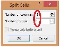 Figure 7b (Right): Clicking the "Split Cells..." button produces this window.