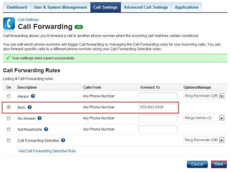Call Forwarding Busy Call Forwarding Busy allows you to re-route incoming phone calls to another number when you are on a call. Figure 13.