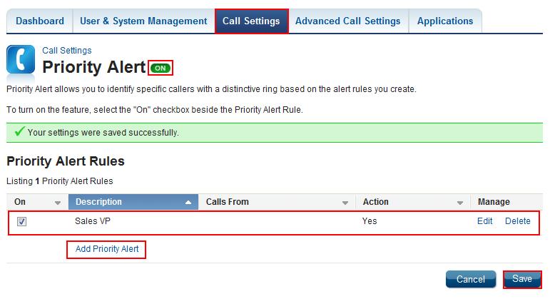 Priority Alert Priority Alert allows selection of a different ring type for certain incoming calls, such as a specific person, or a call from inside or outside a group. Figure 44.