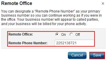 Remote Office Remote Office allows you to associate a remote phone number with your primary business number. Make and receive calls as if from the office!