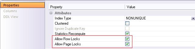 Page and row locking in SQL Server indexes The wizards/editors for indexes, primary keys, and unique keys now let you enable locking granularity at
