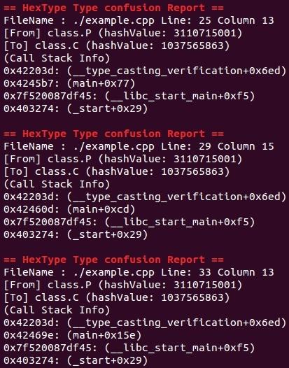 Type Confusion Report P gobj; // declare global variable int main() {... // stack object testing P sobj; P* spobj = &sobj; // Type Confusion!