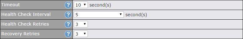 Other Health Check Settings Timeout Health Check Interval Health Check Retries Recovery Retries This setting specifies the timeout in seconds for ping/dns lookup requests.