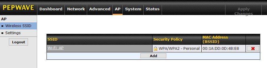 4.1 Wireless SSID Wireless network settings, including the name of the network (SSID) and security policy, can be defined and managed in this section.