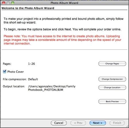 Photo Albums Wizard IMPORTANT: There is a 100 page maximum for hard bound photo albums and a 26 page minimum for all photo albums. After choosing Photo Album, the Photo Album Wizard will appear.