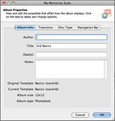 Album Properties These setting affect the presentation of interactive album, movie, and DVD-Video output.